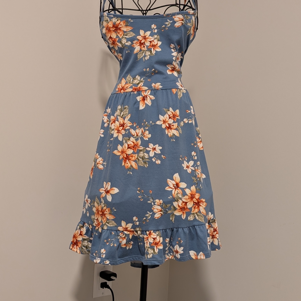 Blue Floral Spaghetti-Strap Sundress